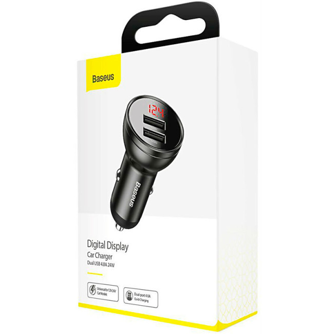 Автомобільний зарядний пристрій Baseus Digital Display 2USB (4.8A 24W) (CCBX-0G) Grey