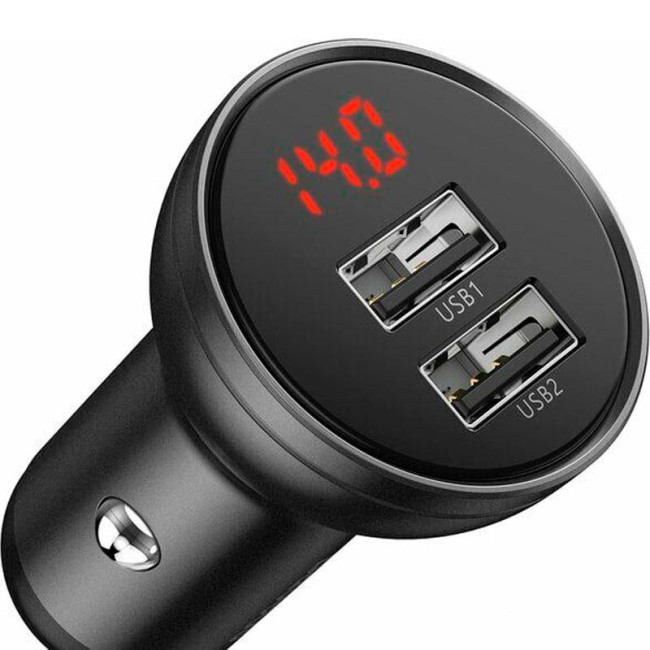 Автомобільний зарядний пристрій Baseus Digital Display 2USB (4.8A 24W) (CCBX-0G) Grey