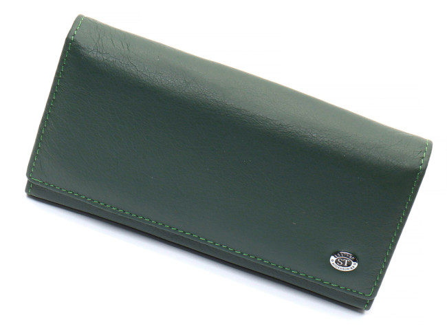 Зелений шкіряний гаманець з великою монетницею і блоком для карт ST Leather ST246
