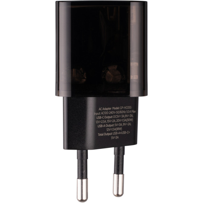 Мережевий зарядний пристрій Gelius Genesis GP-HC055 USB+Type-C 30W GaN (Incredible series) Transparent Black