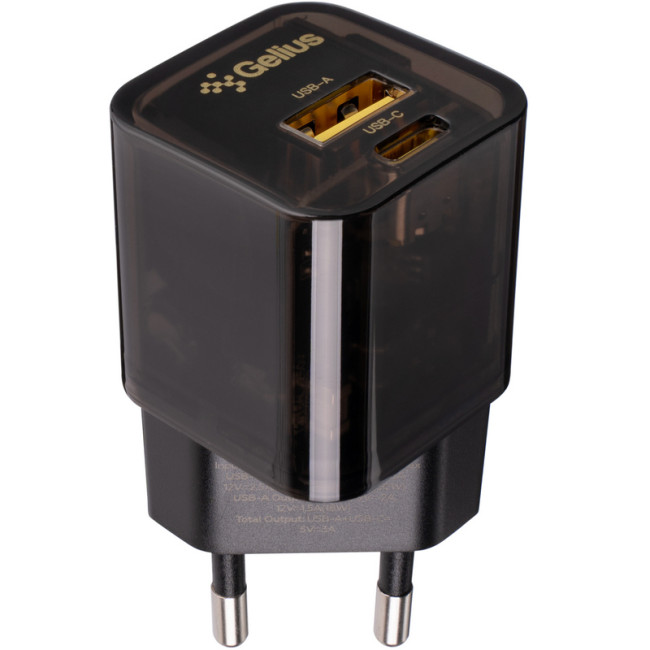 Мережевий зарядний пристрій Gelius Genesis GP-HC055 USB+Type-C 30W GaN (Incredible series) Transparent Black