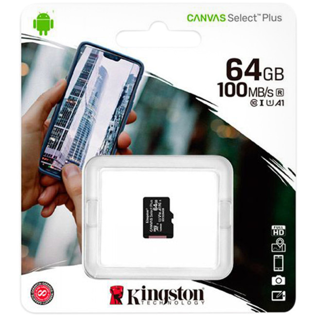 Карта пам'яті microSDXC 64Gb Kingston Canvas Select Plus A1 (UHS-1) (R-100Mb/s)