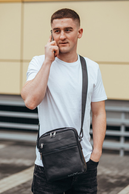 Сумка  шкіряна чоловіча чорна на плече Tiding Bag  A25-72545-3A