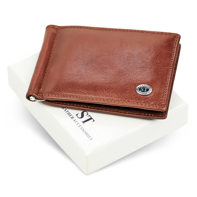 Стильне шкіряне портмоне із затискачем ST Leather В 470 Коричневий