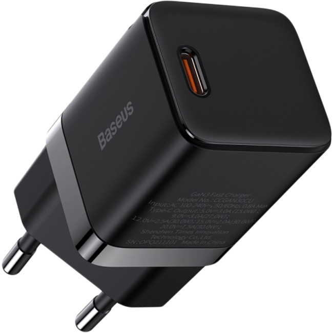 Мережевий зарядний пристрій Baseus GaN3 30W 1Type-C (CCGN010101) Black