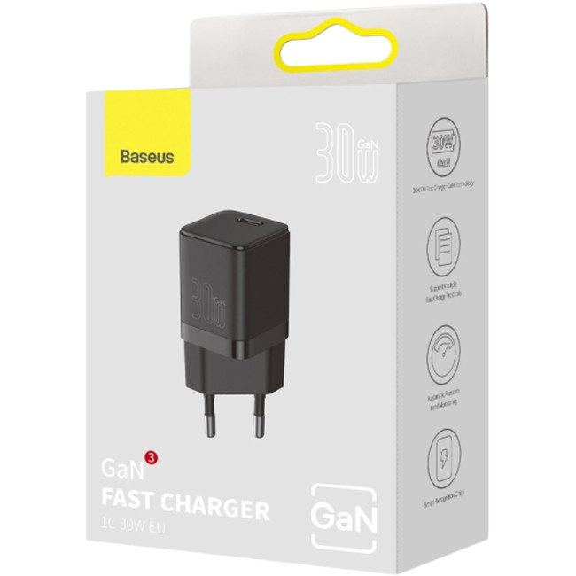 Мережевий зарядний пристрій Baseus GaN3 30W 1Type-C (CCGN010101) Black