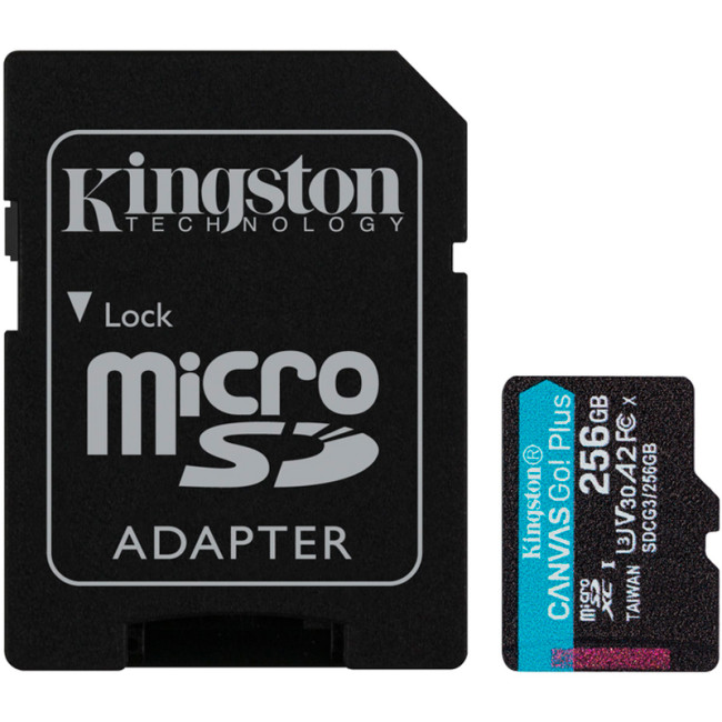 Карта пам'яті microSDXC 256Gb KIngston Canvas Go Plus (UHS-1 U3) (R-170Mb/s, W90Mb/s) + адаптер SD