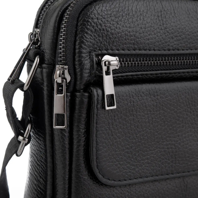 Шкіряна чорна чоловіча сумка через плече Tiding Bag 4134A
