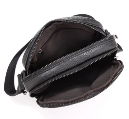 Шкіряна чорна чоловіча сумка через плече Tiding Bag 4134A