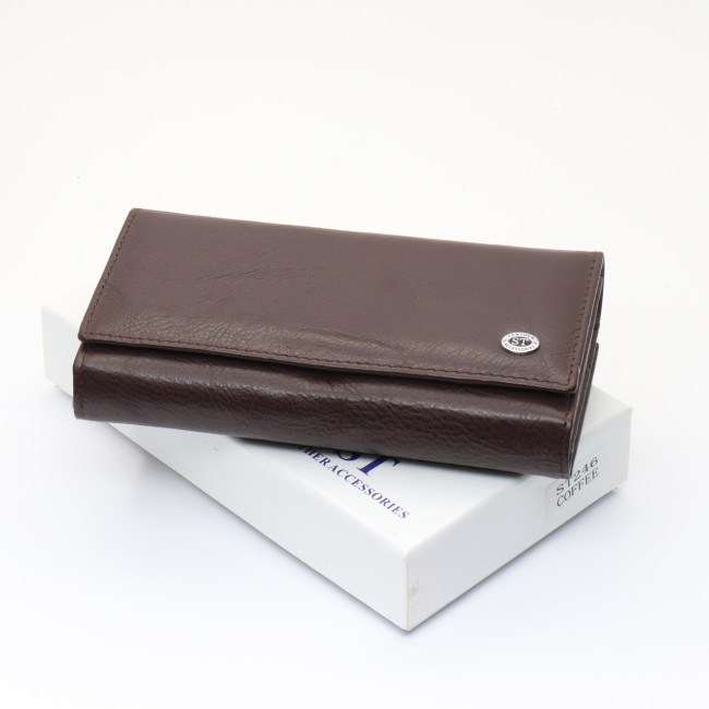 Коричневий шкіряний гаманець з великою монетницею і блоком для карт ST Leather ST246