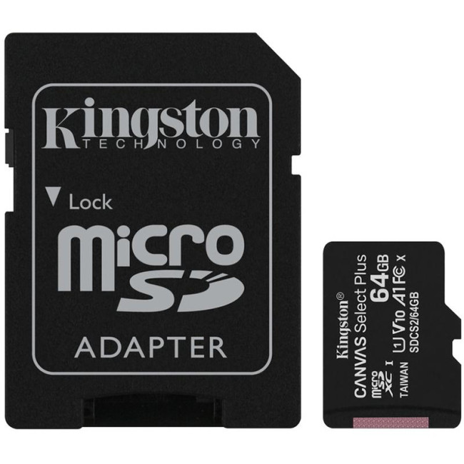 Карта пам'яті microSDXC 64Gb Kingston Canvas Select Plus A1 (UHS-1) (R-100Mb/s) + адаптер SD
