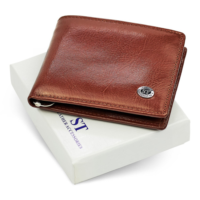 Чоловіче шкіряне портмоне з затиском ST Leather В460 Коричневий
