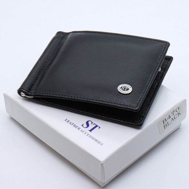 Стильне чоловіче шкіряне портмоне з затиском ST Leather В470 Чорний