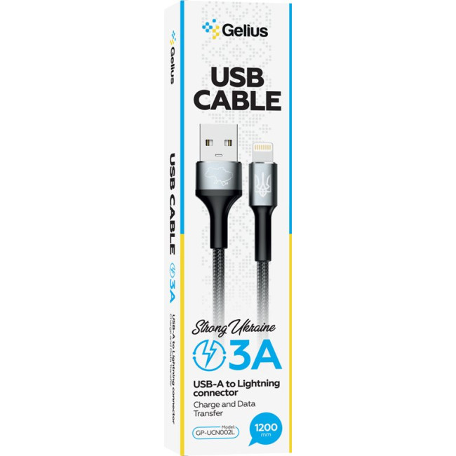 Кабель USB Gelius Strong Ukraine GP-UCN002L Lightning (1.2м) (3A) Black