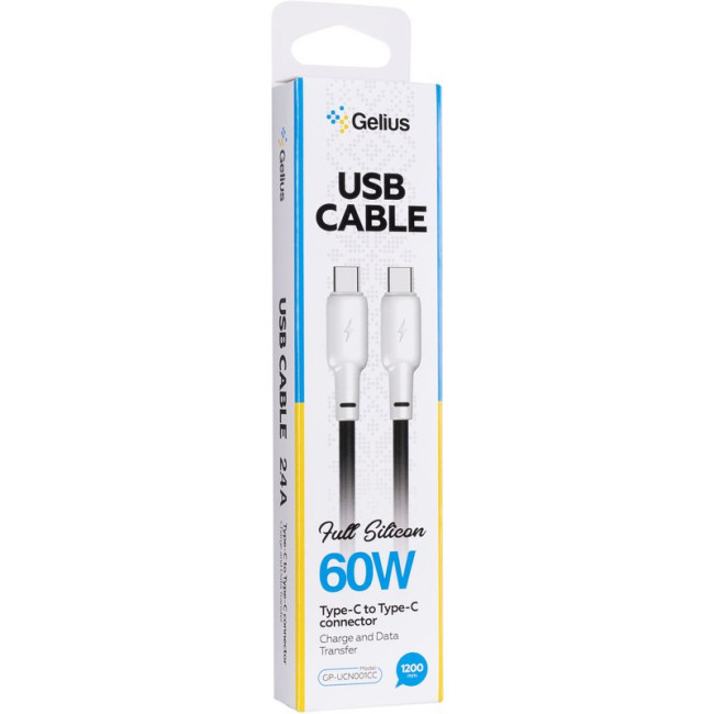 Кабель USB Gelius Full Silicon GP-UCN001CC Type-C to Type-C (1.2м) (60W) Black/White