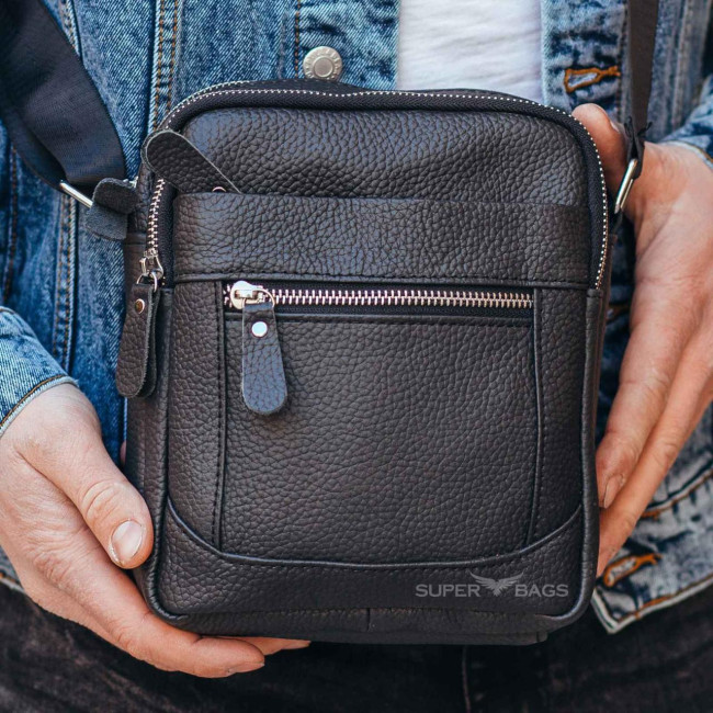 Шкіряна чоловіча чорна сумка через плече Tiding Bag LA3314-1BL