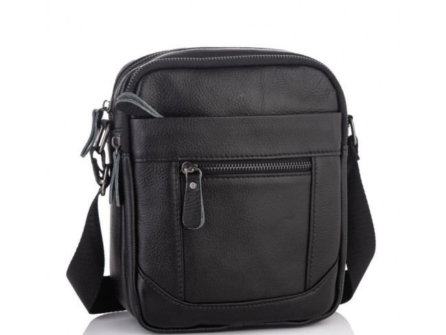 Шкіряна чоловіча чорна сумка через плече Tiding Bag LA3314-1BL