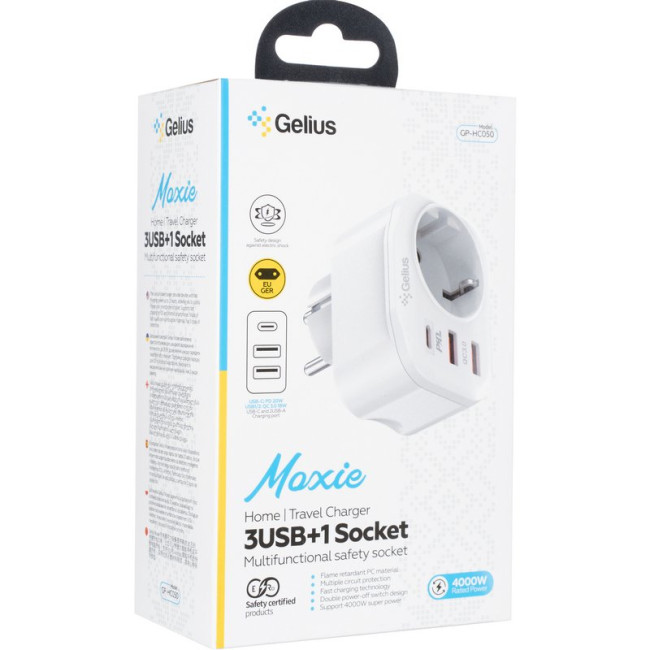 Мережевий зарядний пристрій Gelius Moxie GP-HC050 2USB (QC3.0) + Type-C (PD20W) White