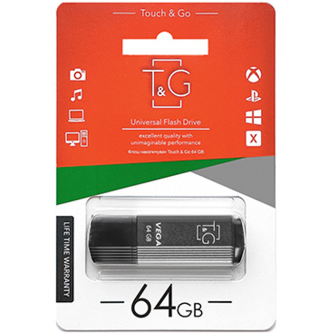 USB флеш накопичувач T&G Vega 121 64Gb Grey