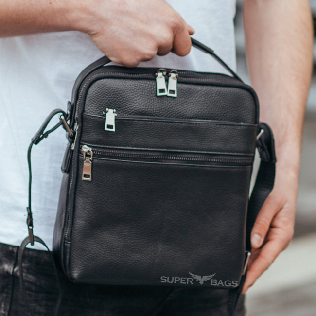 Шкіряна чоловіча чорна сумка Tiding Bag 711511