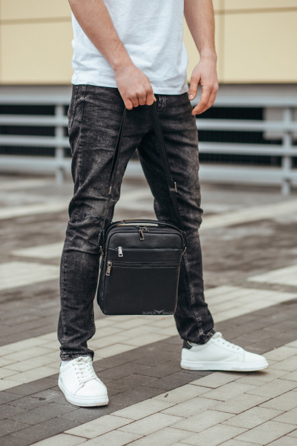 Шкіряна чоловіча чорна сумка Tiding Bag 711511
