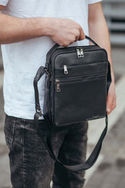 Шкіряна чоловіча чорна сумка Tiding Bag 711511