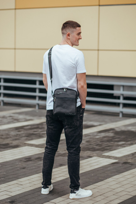 Шкіряна чоловіча чорна сумка Tiding Bag 711511