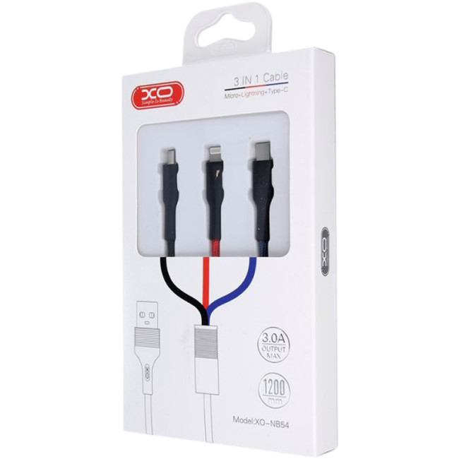 Кабель USB XO NB54 3in1 Black/Red/Blue