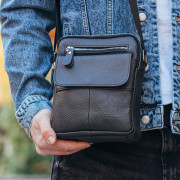 Сумка чоловіча шкіряна черная через плече Tiding Bag SK 718393