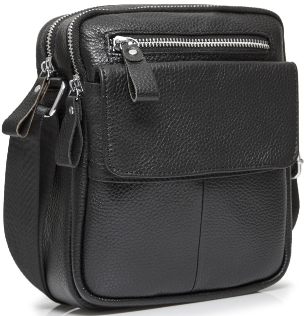 Сумка чоловіча шкіряна черная через плече Tiding Bag SK 718393