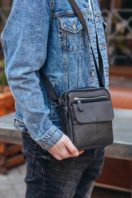 Сумка чоловіча шкіряна черная через плече Tiding Bag SK 718393