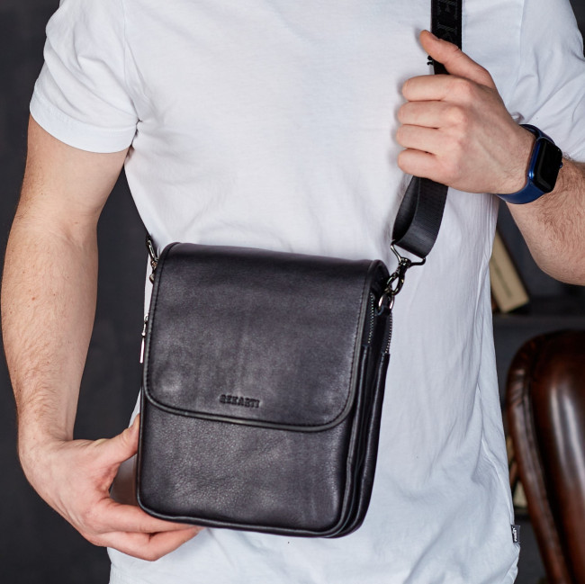 Сумка с клапаном через плече шкіряна Tiding Bag TD-20033 чорний