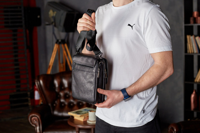 Сумка с клапаном через плече шкіряна Tiding Bag TD-20033 чорний