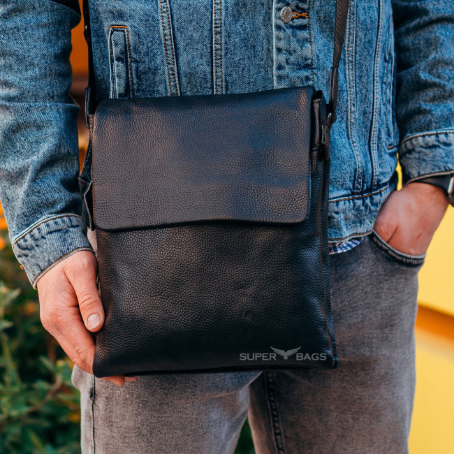 Шкіряна чорна чоловіча сумка-месенджер Tiding Bag 925-3278