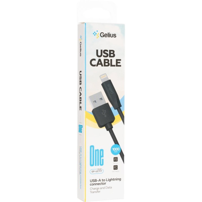 Кабель USB Gelius One GP-UC117 Lightning (1m) (12W) Black