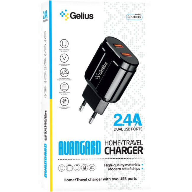 Мережевий зарядний пристрій Gelius Avangard GP-HC06 2USB 2.4A 12W + кабель MicroUSB Black