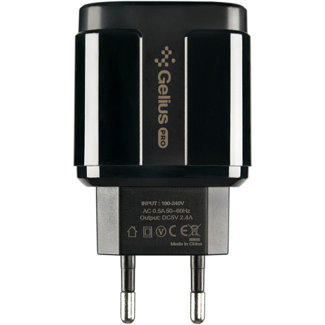Мережевий зарядний пристрій Gelius Avangard GP-HC06 2USB 2.4A 12W + кабель MicroUSB Black