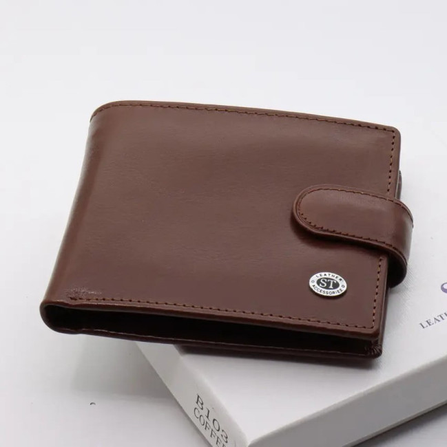 Коричневе чоловіче портмоне з натуральної шкіри з фіксацією ST Leather ST103