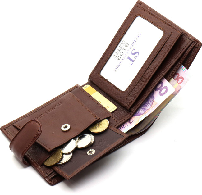 Коричневе чоловіче портмоне з натуральної шкіри з фіксацією ST Leather ST103