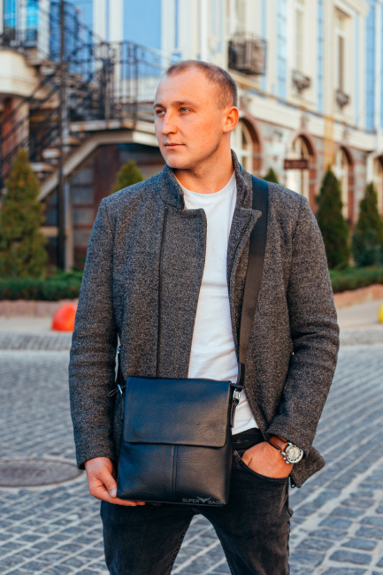 Шкіряна чорна чоловіча шкіряна сумка через плече Tiding Bag SK A75-181