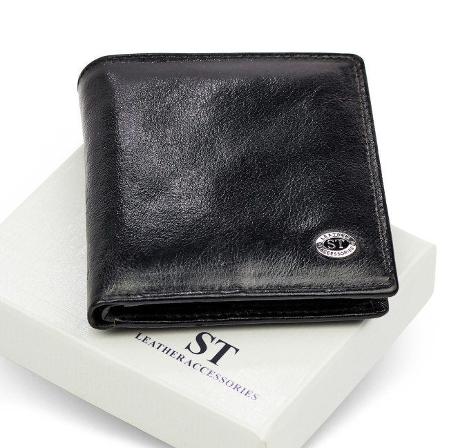 Чоловіче портмоне подвійного складання з натуральної шкіри ST Leather B-MS33 Чорний
