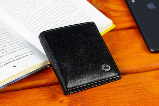 Чоловіче портмоне подвійного складання з натуральної шкіри ST Leather B-MS33 Чорний