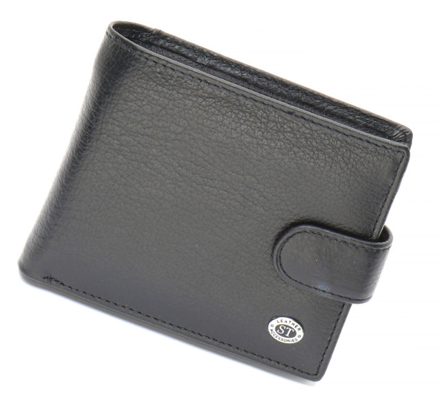 Чорне чоловіче портмоне з натуральної шкіри з фіксацією ST Leather ST103