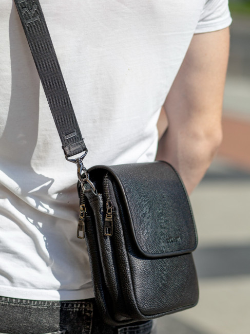 Шкіряний месенджер через плече Tiding Bag TD-23433 чорний