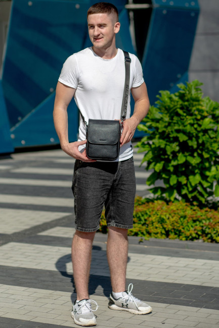 Шкіряний месенджер через плече Tiding Bag TD-23433 чорний