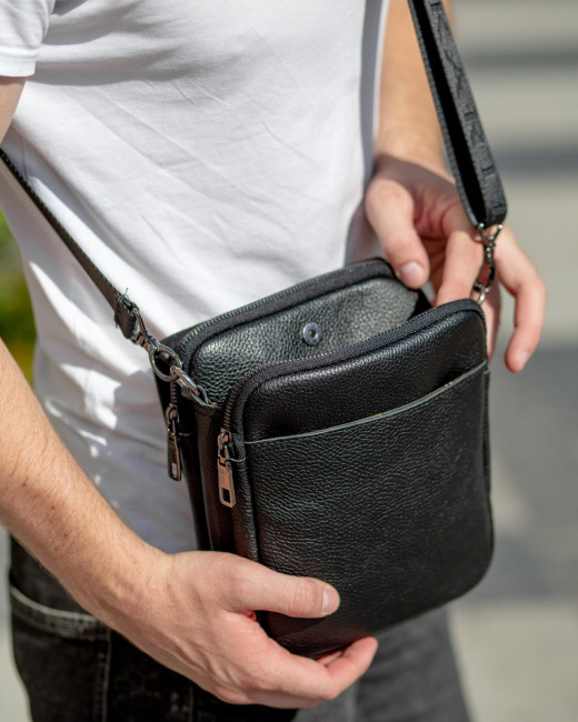 Шкіряний месенджер через плече Tiding Bag TD-23433 чорний