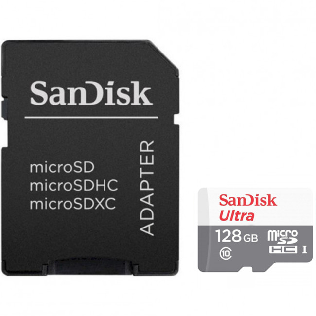 Карта пам'яті microSDHC 128Gb SanDisk Ultra (100Mb/s) (Class 10) (UHS-1) + адаптер SD