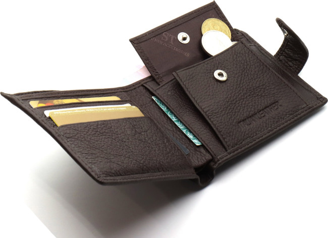 Шкіряне чоловіче портмоне на кнопці ST Leather ST104 Коричневе