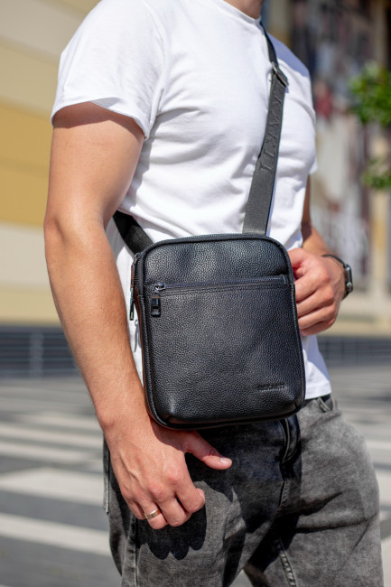 Чоловіча сумка через плече з натуральної шкіри Tiding Bag TD-2031 чорний