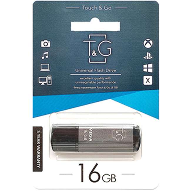 USB флеш накопичувач T&G Vega 121 16Gb Grey